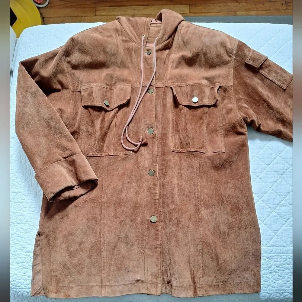 Golden Brown Suede Button-Up Jacket Small